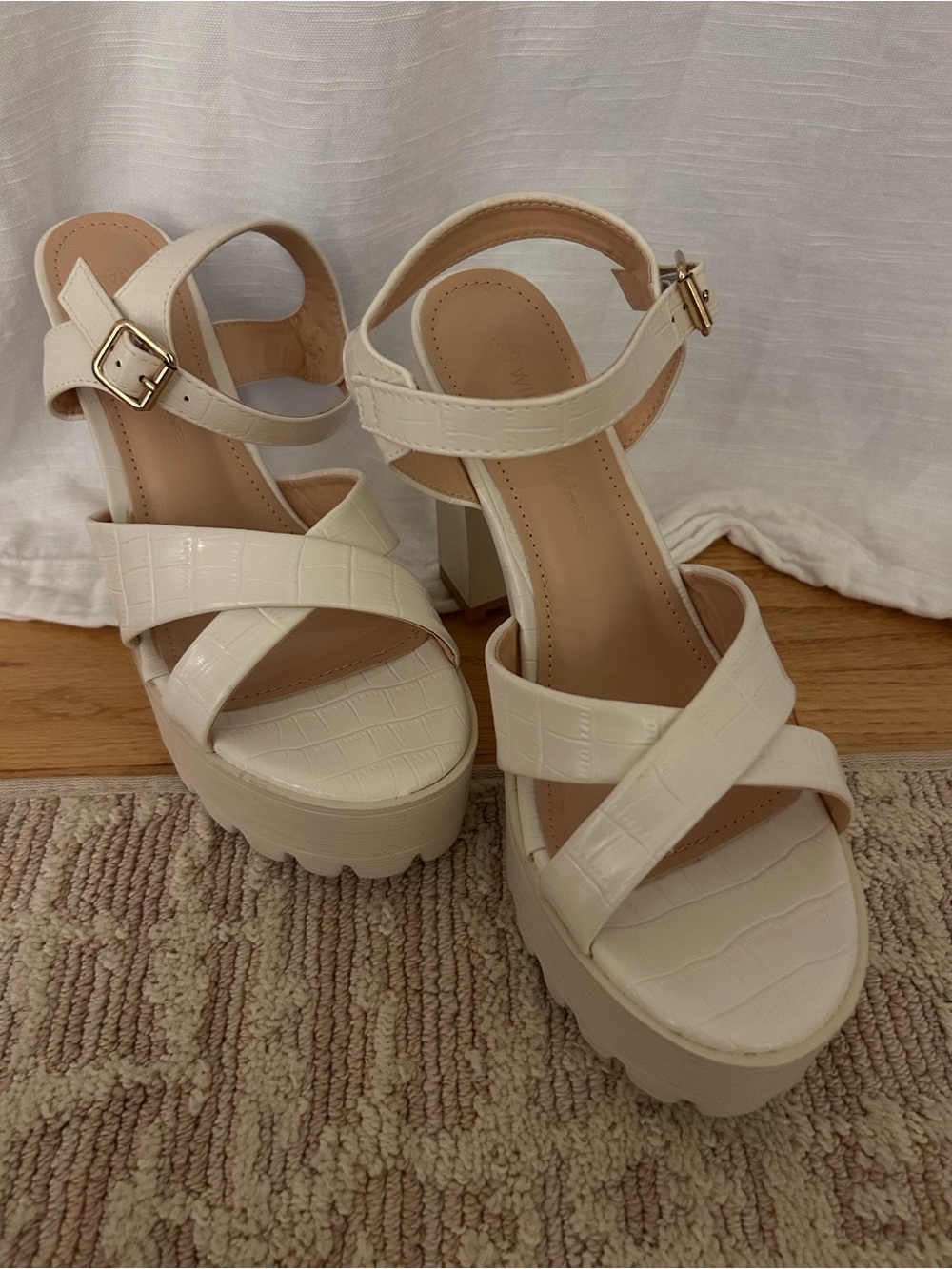 Women's Cream Platform Sandals with Ankle Strap